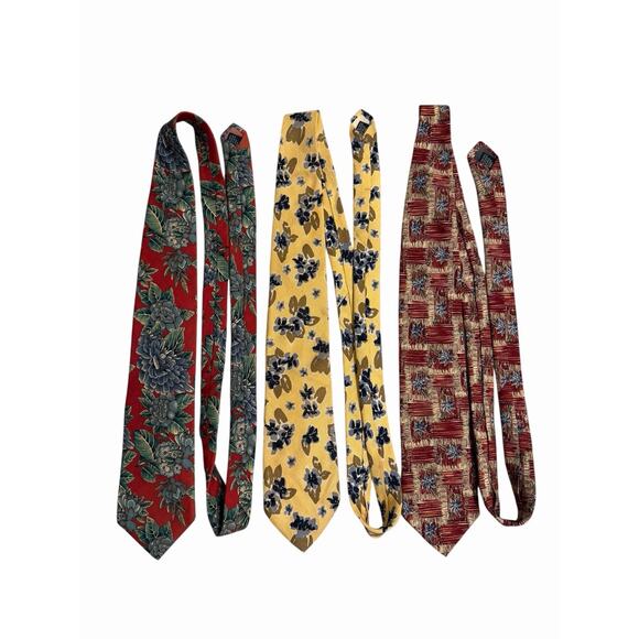 Lands' End Mens 100% Silk Neck Ties Floral Print USA Vintage 80s 90s LOT OF 3 - Picture 3 of 6